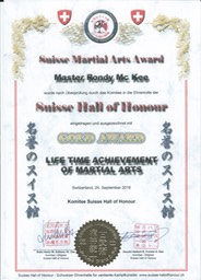 Swisse Martial Arts Award Cert.