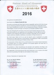 Swisse Martial Arts Award Letter