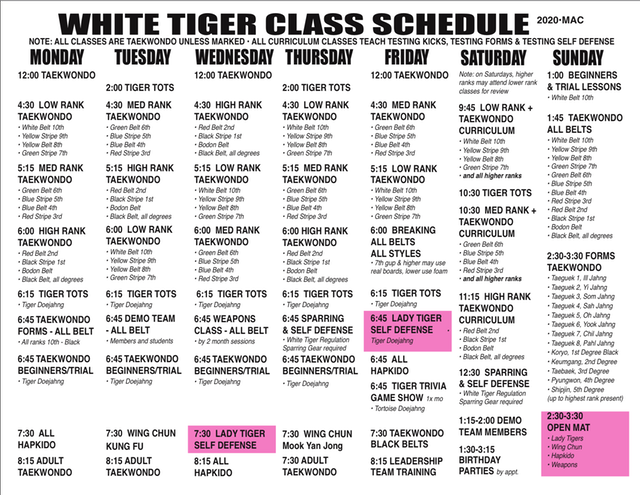 SCHEDULE LADY TIGERS